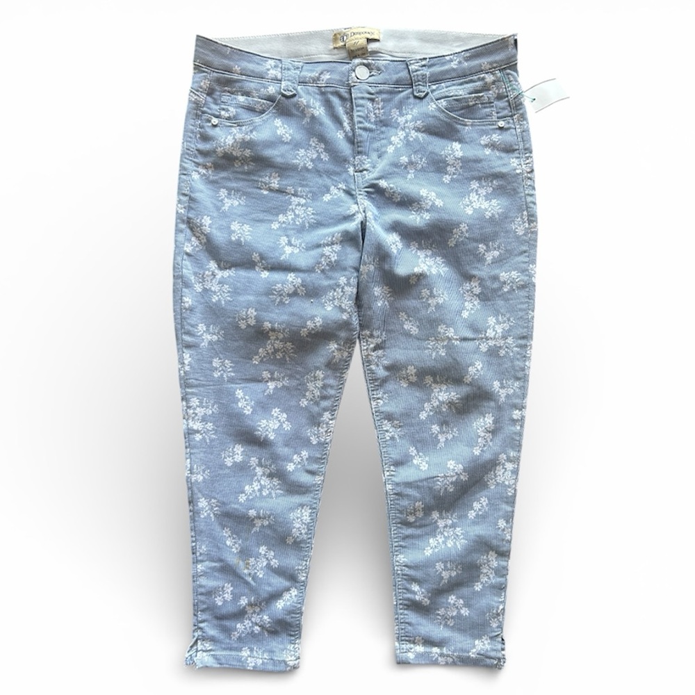 Democracy Blue & White Pin Stripe Floral Vented Hem Ankle Stretch Jeans Size 14 - Picture 3 of 5